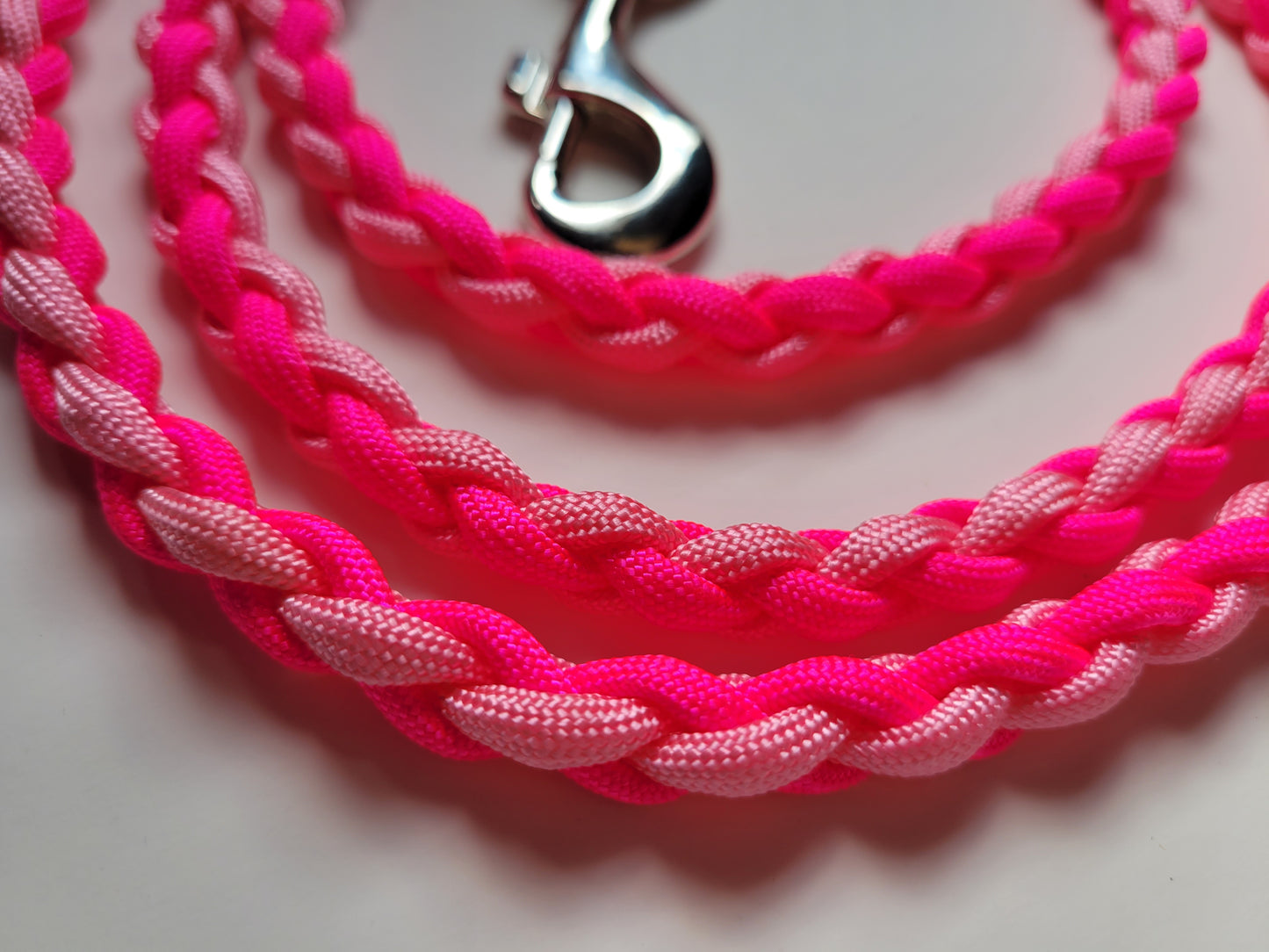 Paracord Braided Dog Leash Lead 5 1/2 ft (Hot Pink & Light Pink) Med or Lg Dog Training Walking