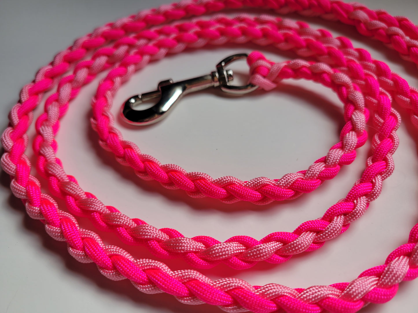 Paracord Braided Dog Leash Lead 5 1/2 ft (Hot Pink & Light Pink) Med or Lg Dog Training Walking