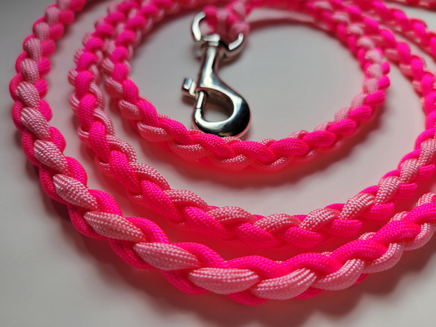 Paracord Braided Dog Leash Lead 5 1/2 ft (Hot Pink & Light Pink) Med or Lg Dog Training Walking