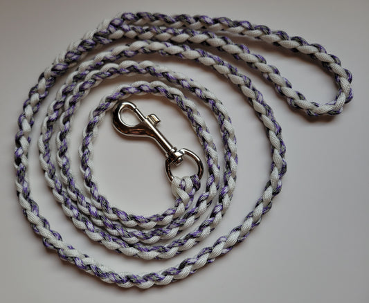 Paracord Braided Dog Leash Lead 5 1/2 ft (White & Purple Camo) Med or Lg Dog Training Walking