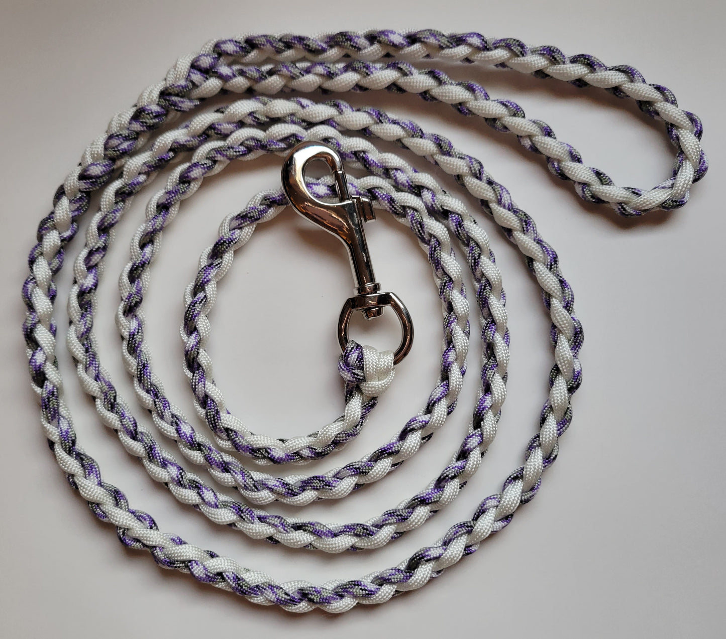 Paracord Braided Dog Leash Lead 5 1/2 ft (White & Purple Camo) Med or Lg Dog Training Walking