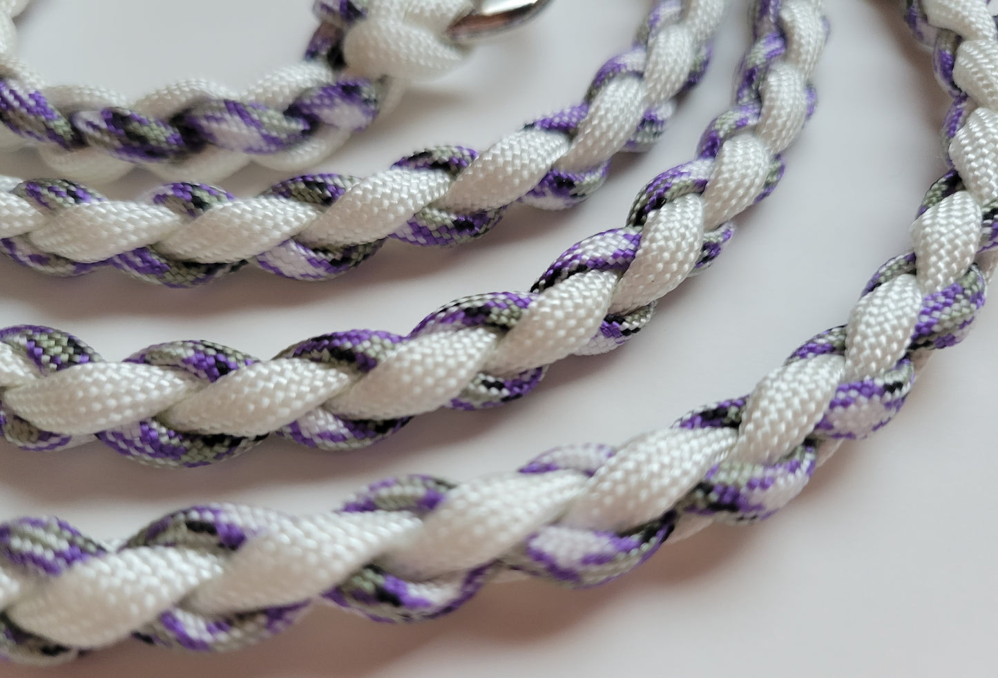 Paracord Braided Dog Leash Lead 5 1/2 ft (White & Purple Camo) Med or Lg Dog Training Walking