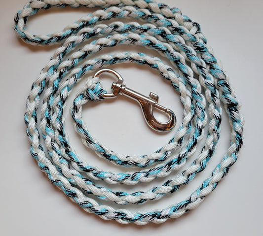 Paracord Braided Dog Leash Lead  51/2 ft (White & Turquoise Camo) Med or Lg Dog Training Walking