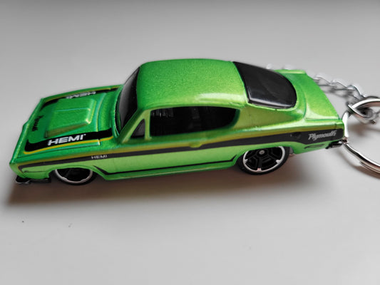 Diecast Car Keychain Hot Wheels Top Rides 68 BARRACUDA  (Green)