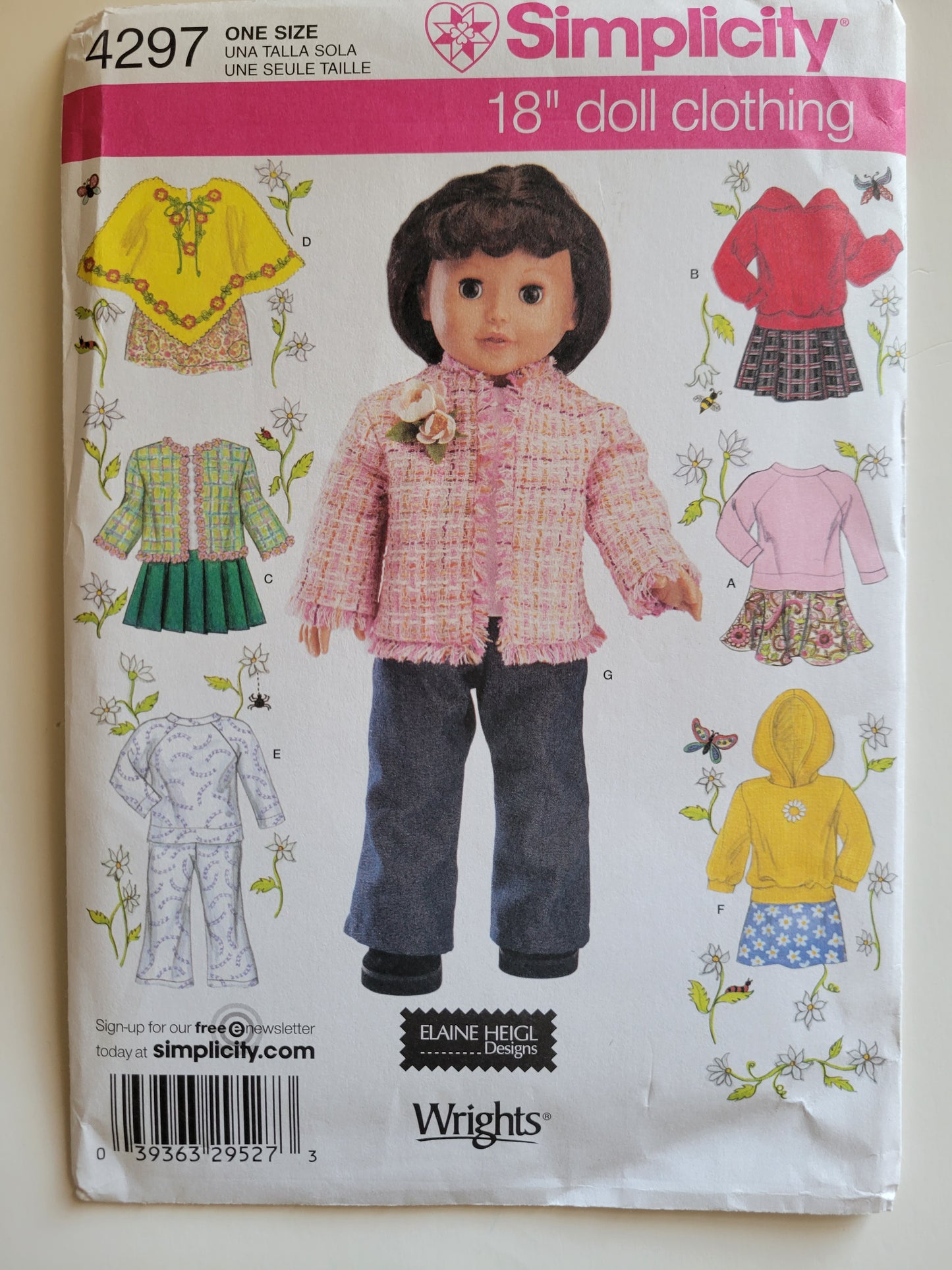 Simplicity #4297 18" Doll Sewing Pattern Skirt, Hoodie, Jacket, Jeans, Poncho