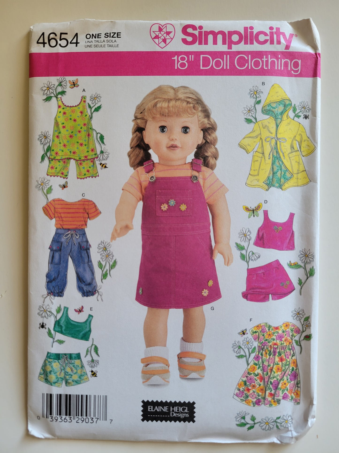 Simplicity #4654 18" Doll Sewing Pattern Skirt, Vest, Jacket, Blouse, Jumper, Pants