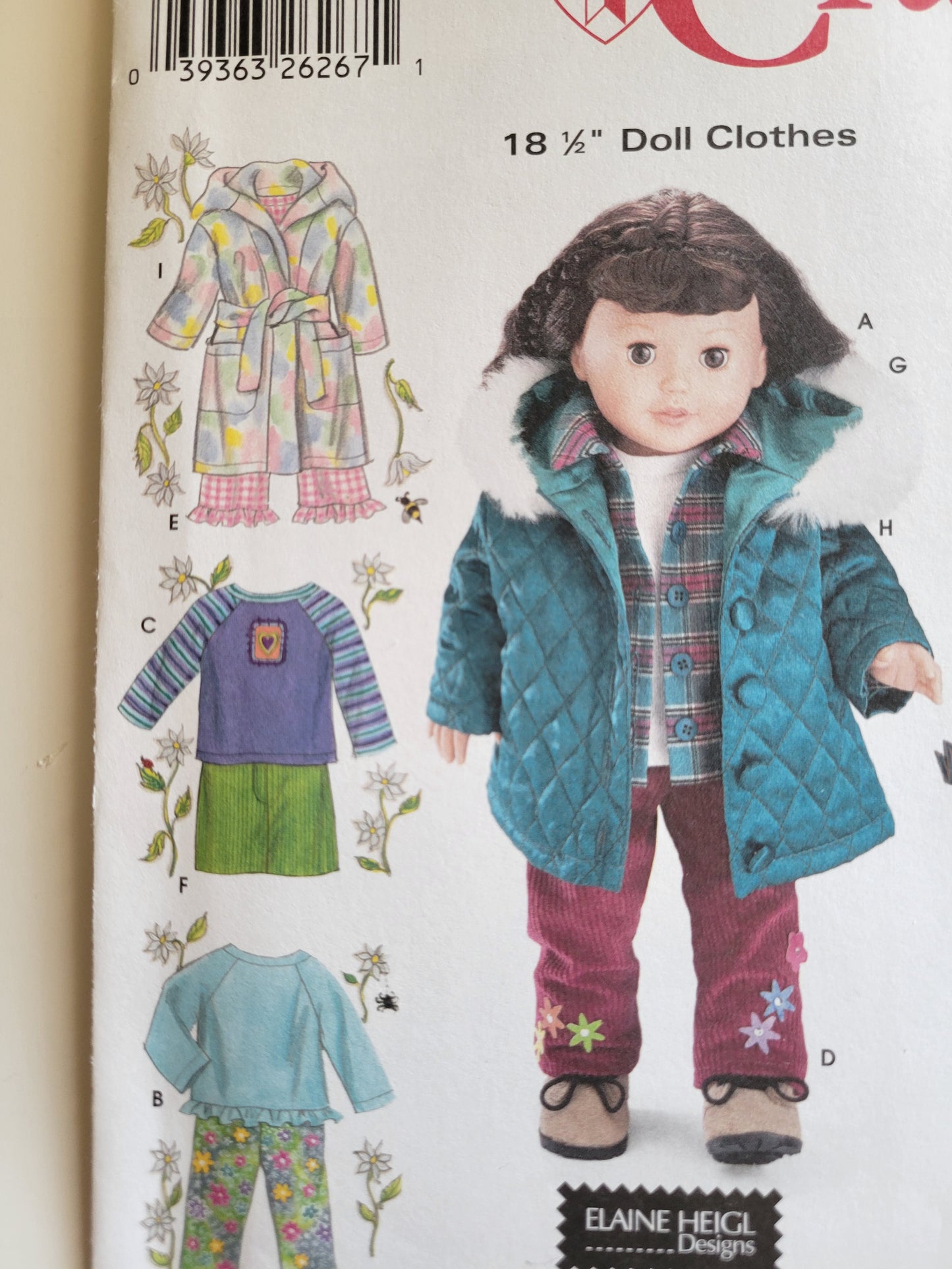 Simplicity #5733 18" Doll Sewing Pattern Robe. Pjs, Coat, Skirt, Pants, Shirt