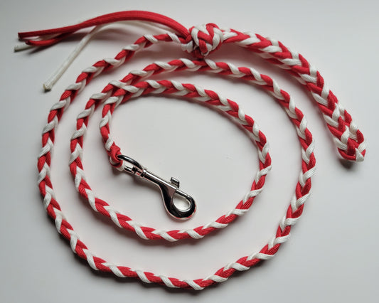 Paracord Braided Dog Leash Lead 5 1/2 ft  (Red & White) Chevron Med to Lg Dog Training Walking