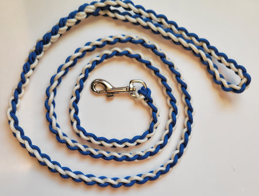 Paracord Braided Dog Leash Lead  ft (Royal Blue & White) Sm to Med Dog Training Walking