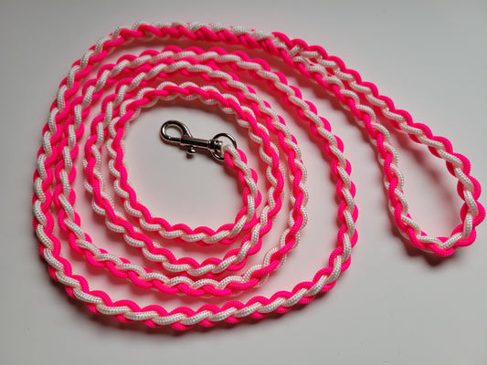 Paracord Braided Leash Lead 6 ft (Pink & White) Puppy Cat Sm to Med Dog Training Walking