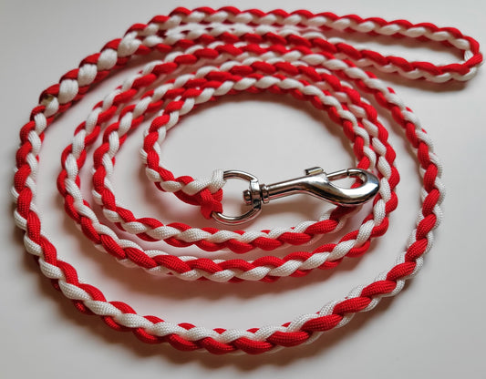 Paracord Braided Dog Leash Lead  1/2 ft  (Red & White) Med to Lg Dog Training Walking