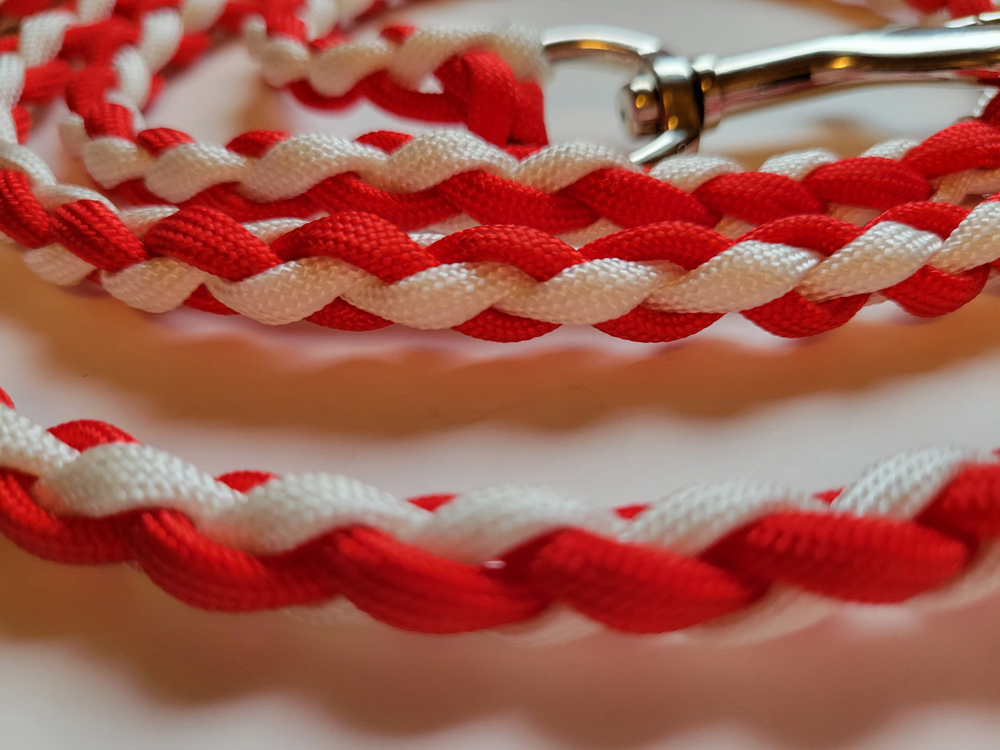 Paracord Braided Dog Leash Lead  1/2 ft  (Red & White) Med to Lg Dog Training Walking