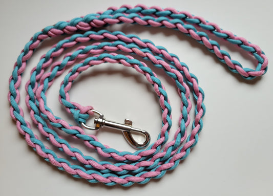 Paracord Braided Leash Lead 6 ft (Pink & Blue) Puppy Cat Sm to Med Dog Training/Walking