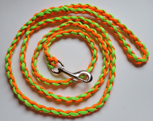 Paracord Braided Dog Leash Lead 6ft (Orange & Lime Green) Med or Lg Dog Training/Walking