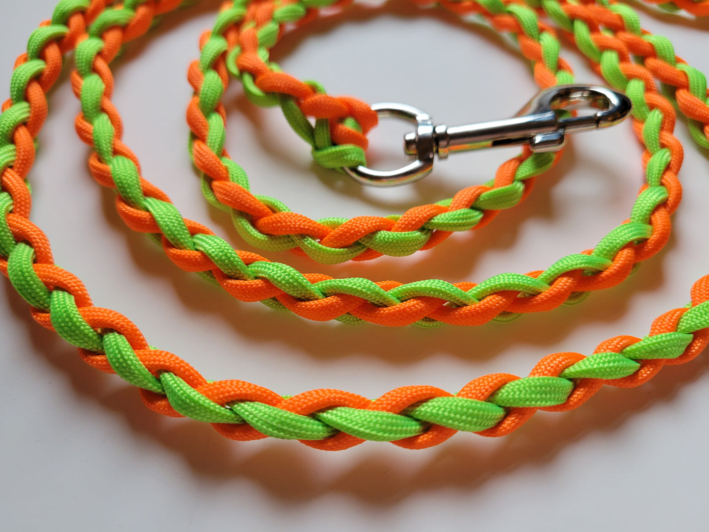 Paracord Braided Dog Leash Lead 6ft (Orange & Lime Green) Med or Lg Dog Training/Walking