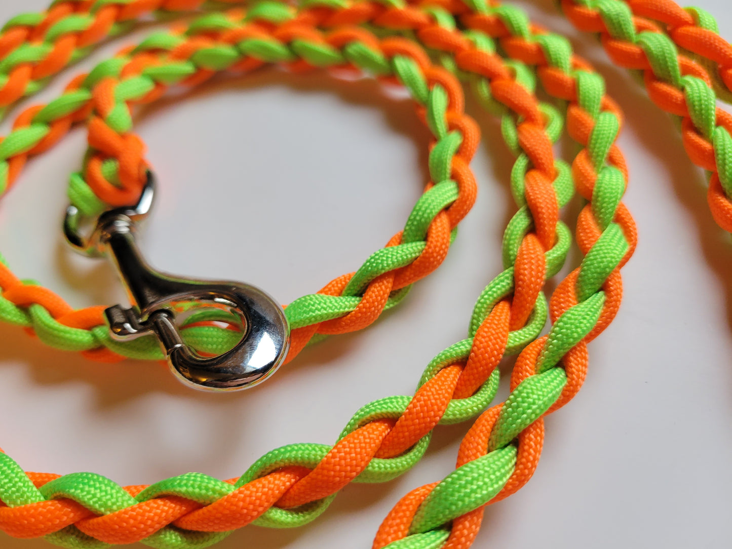 Paracord Braided Dog Leash Lead 6ft (Orange & Lime Green) Med or Lg Dog Training/Walking