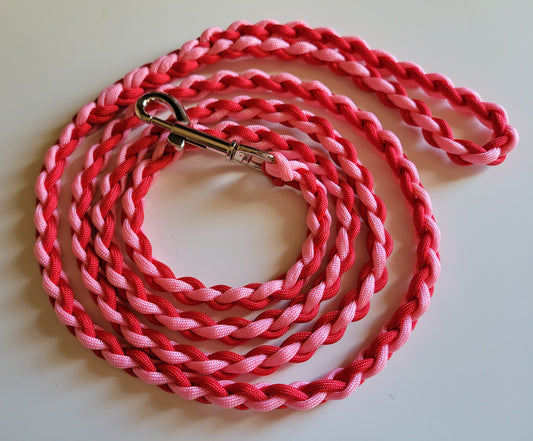 Paracord Braided Dog Leash Lead 6ft (Red & Pink) Med or Lg Dog Training/Walking