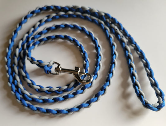 Paracord Braided Dog Leash Lead 6ft (Royal Blue & Gray) Med or Lg Dog Training/Walking