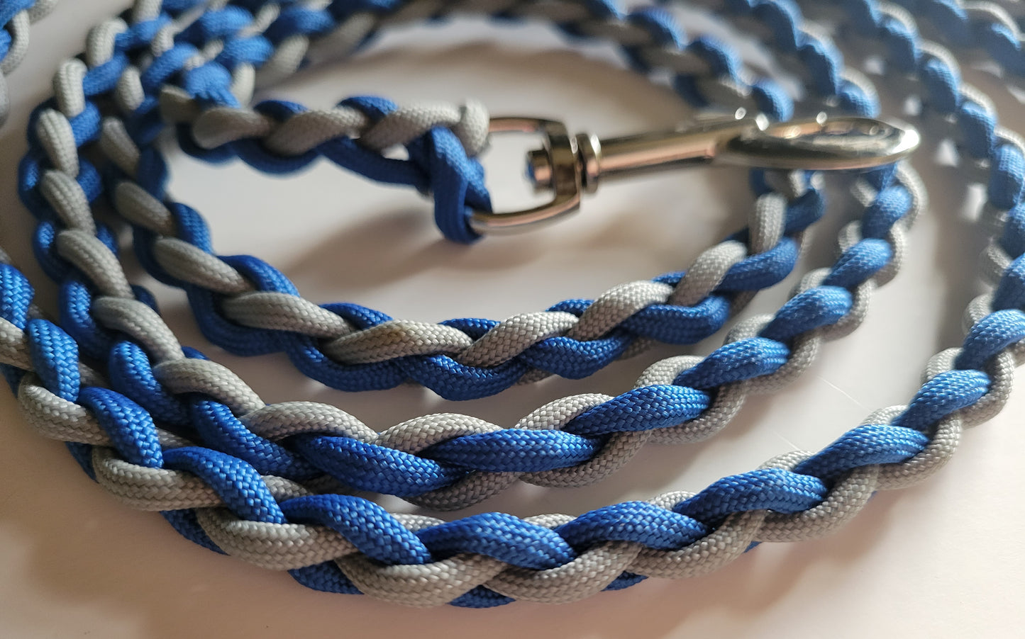 Paracord Braided Dog Leash Lead 6ft (Royal Blue & Gray) Med or Lg Dog Training/Walking