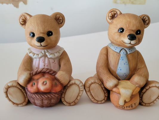 Homco BEAR FAMILY Girl & Boy Decorative Collectible Figurines Statues Vintage