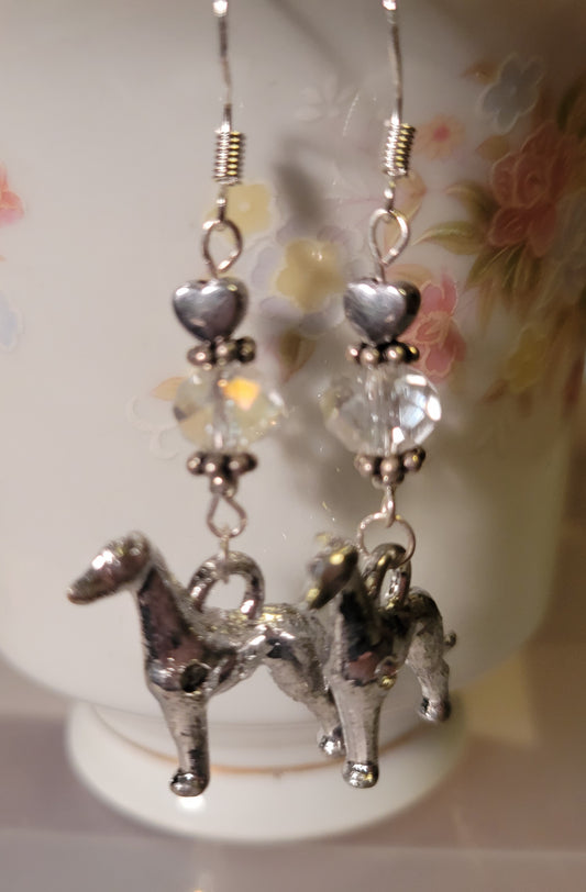 Artisan GREYHOUND Dog Breed Dangle Crystal Silvertone Earrings French Wires
