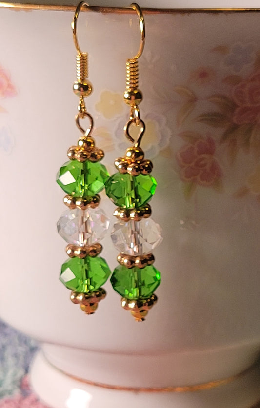 Artisan Vibrant GREEN Crystal Dangle Drop Goldtone Fashion Earrings French Wire