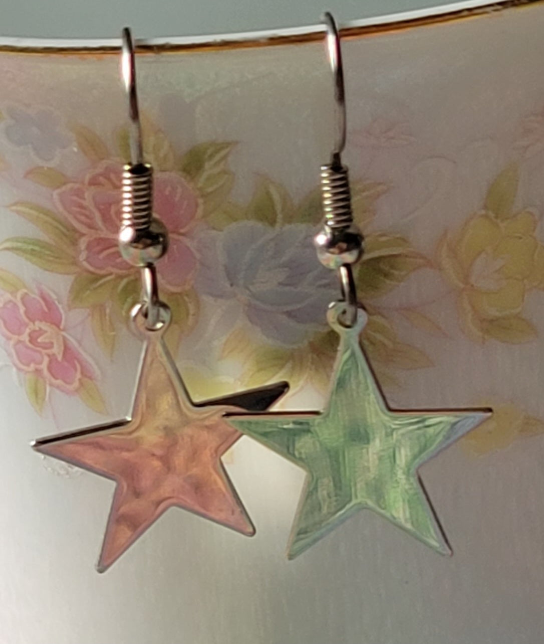 STAR Dangle Drop French Wire Tibetan Silvertone Fashion Earrings