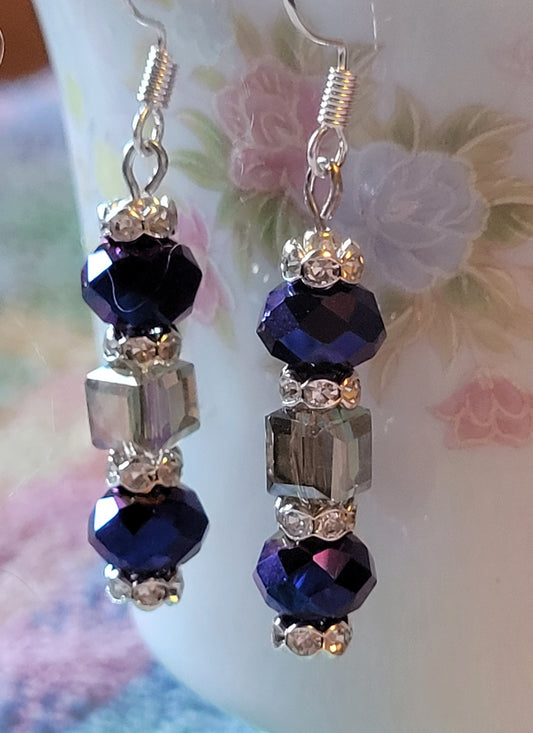 Artisan Elegant PURPLE Crystal Dangle Drop Silver Earrings French Wire