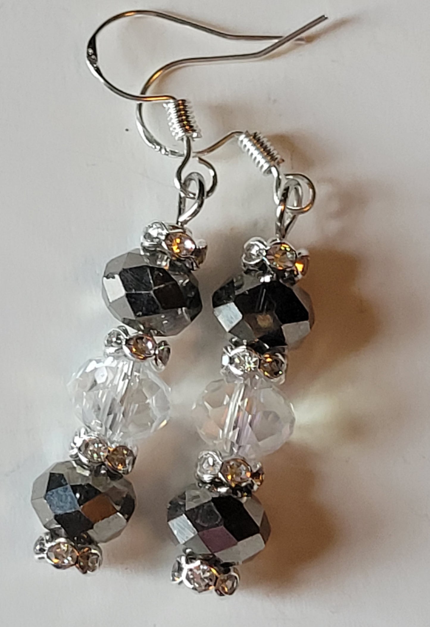 Artisan Elegant GRAY Crystal Dangle Drop Silver Earrings French Wire
