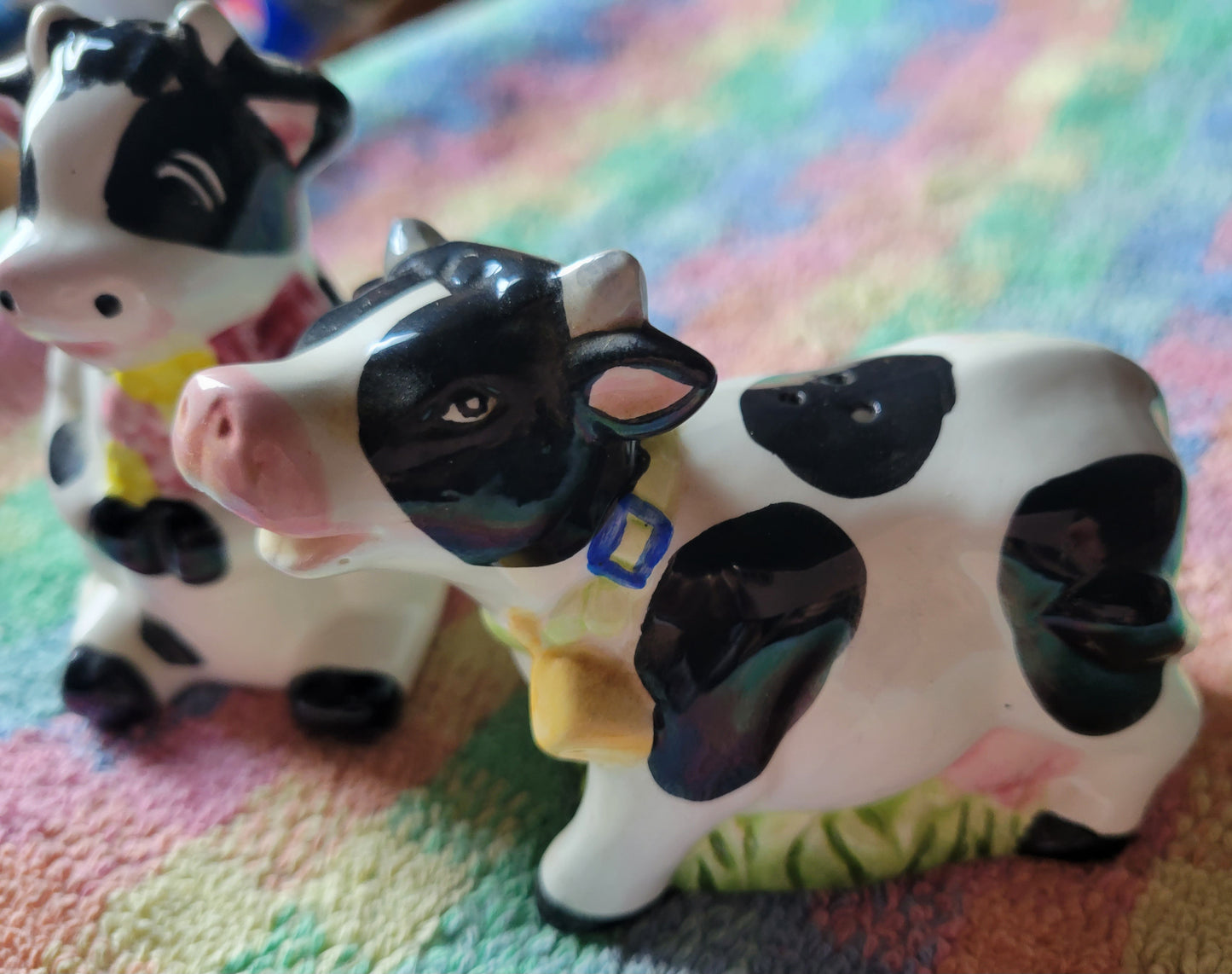 Spotted Cows With Flowers Salt and Pepper Shakers Vintage China