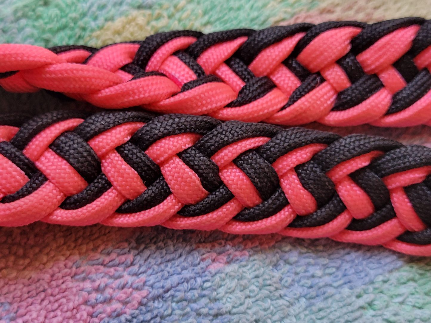 Barrel Reins Pink & Black Knotted Paracord By Tough-1 For Horse