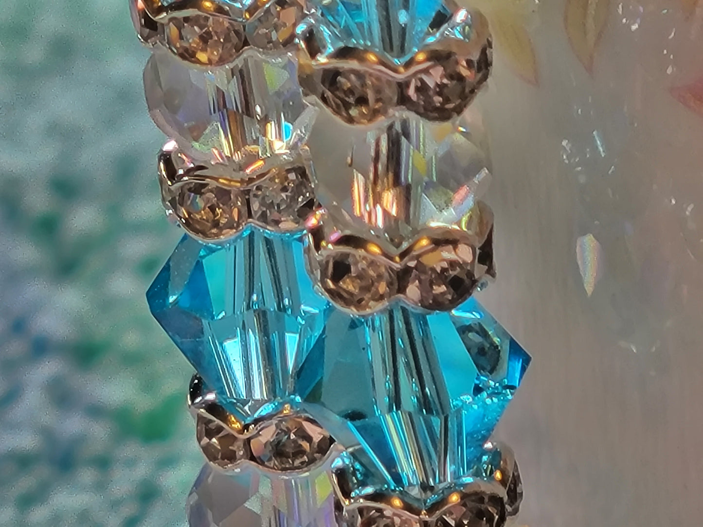 Artisan Elegant TEAL Crystal Long Dangle Drop Silver Earrings French Wire