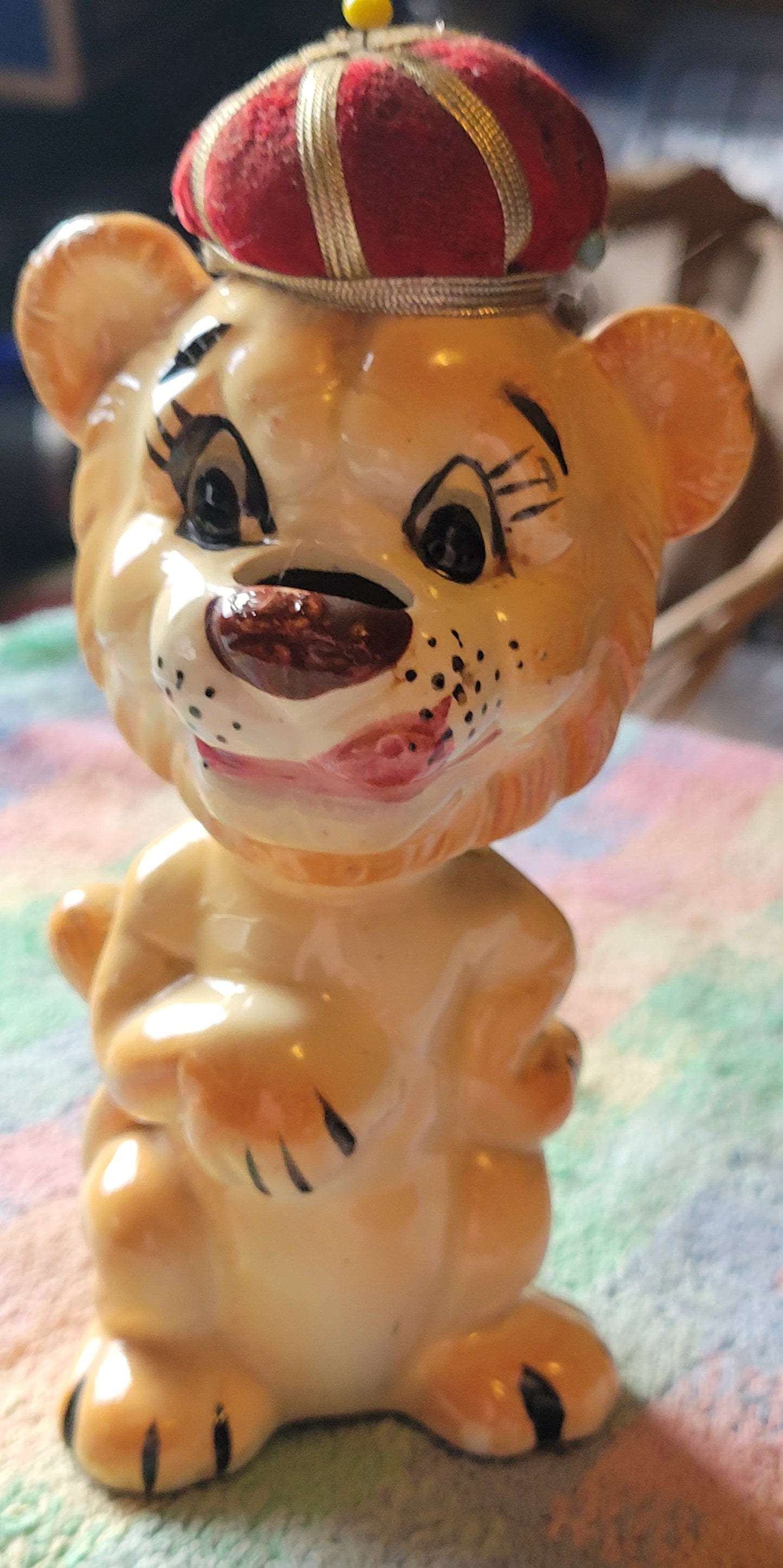 Vintage Proud Lion Pincushion Tape Measure 1950s Sewing Japan By Davar Originals