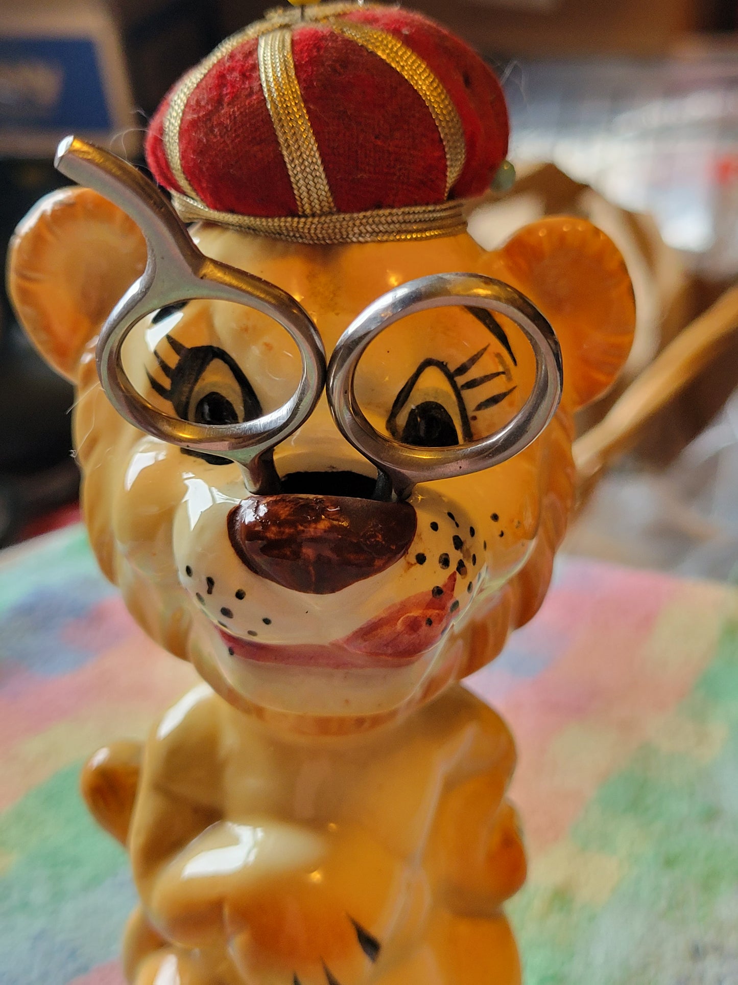 Vintage Proud Lion Pincushion Tape Measure 1950s Sewing Japan By Davar Originals