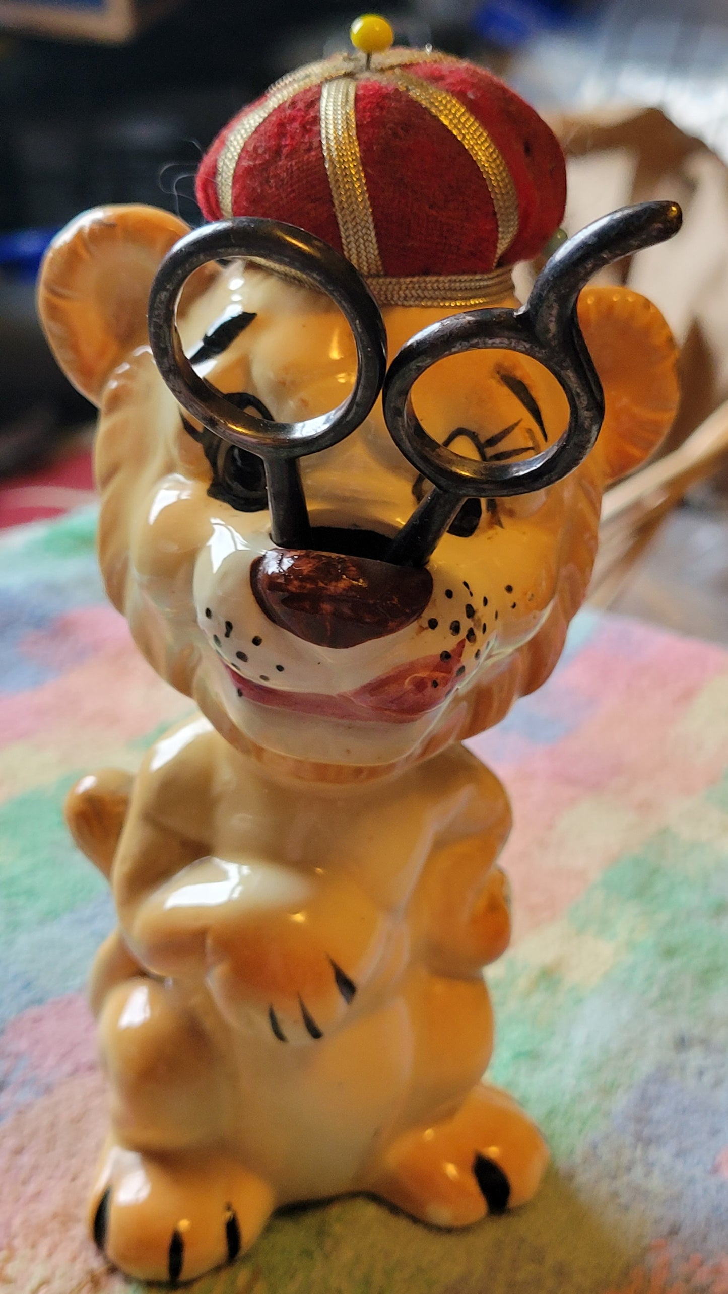 Vintage Proud Lion Pincushion Tape Measure 1950s Sewing Japan By Davar Originals