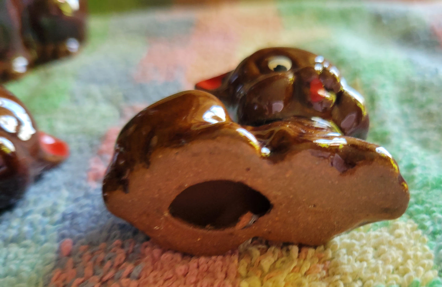 Three Little Pigs Knick knacks  Vintage 1950s Japan Brown Glaze Drip Redware