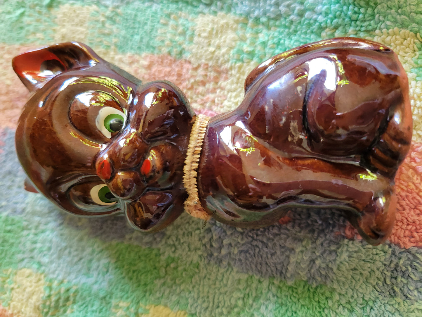 Three Little Pigs Knick knacks  Vintage 1950s Japan Brown Glaze Drip Redware