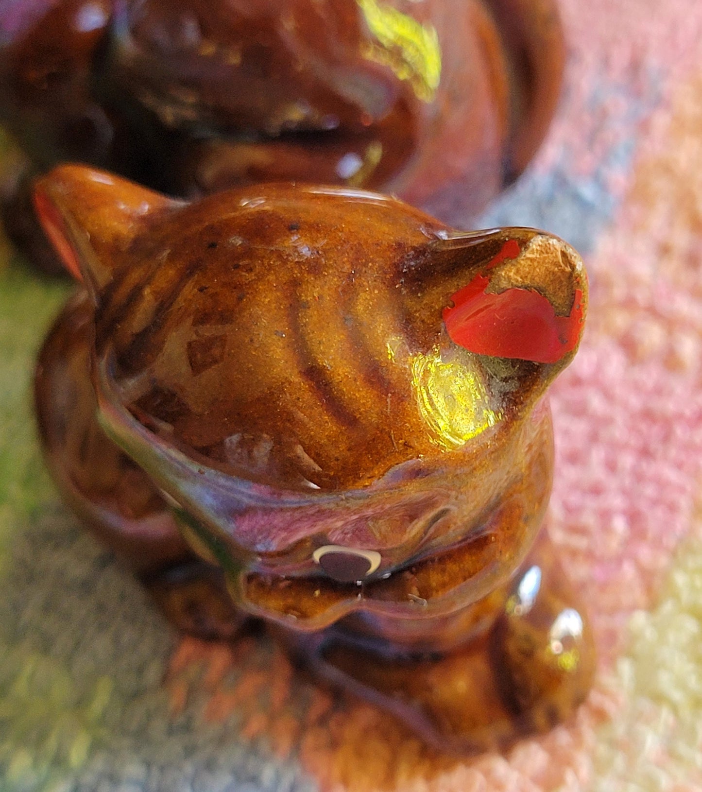 Three Little Pigs Knick knacks  Vintage 1950s Japan Brown Glaze Drip Redware