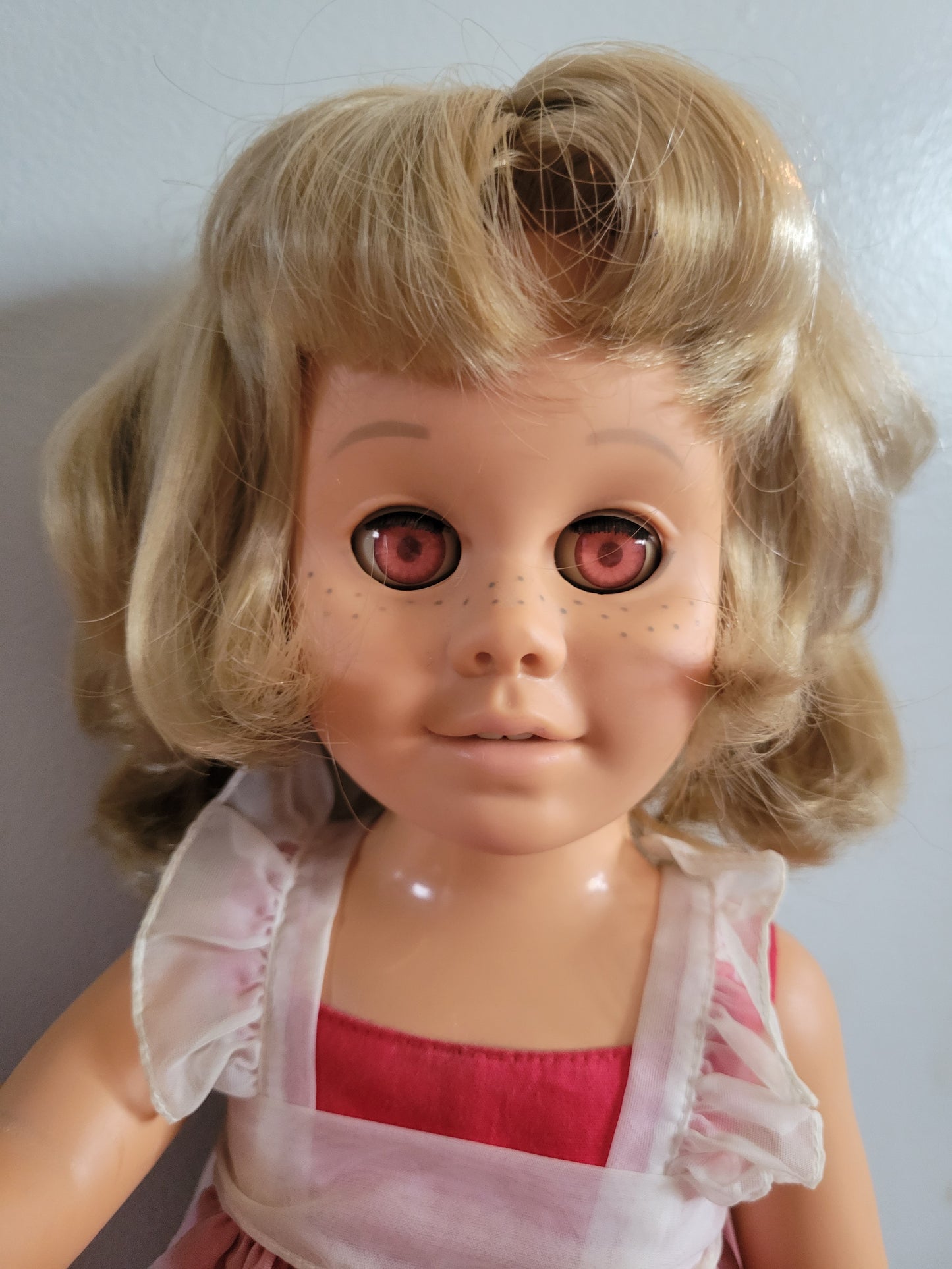 Mattel Chatty Cathy Doll 1998 Reproduction Red Dress Amber Eyes TALKS!