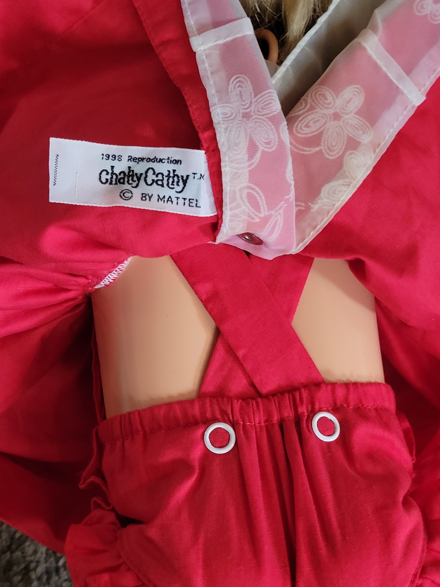 Mattel Chatty Cathy Doll 1998 Reproduction Red Dress Amber Eyes TALKS!