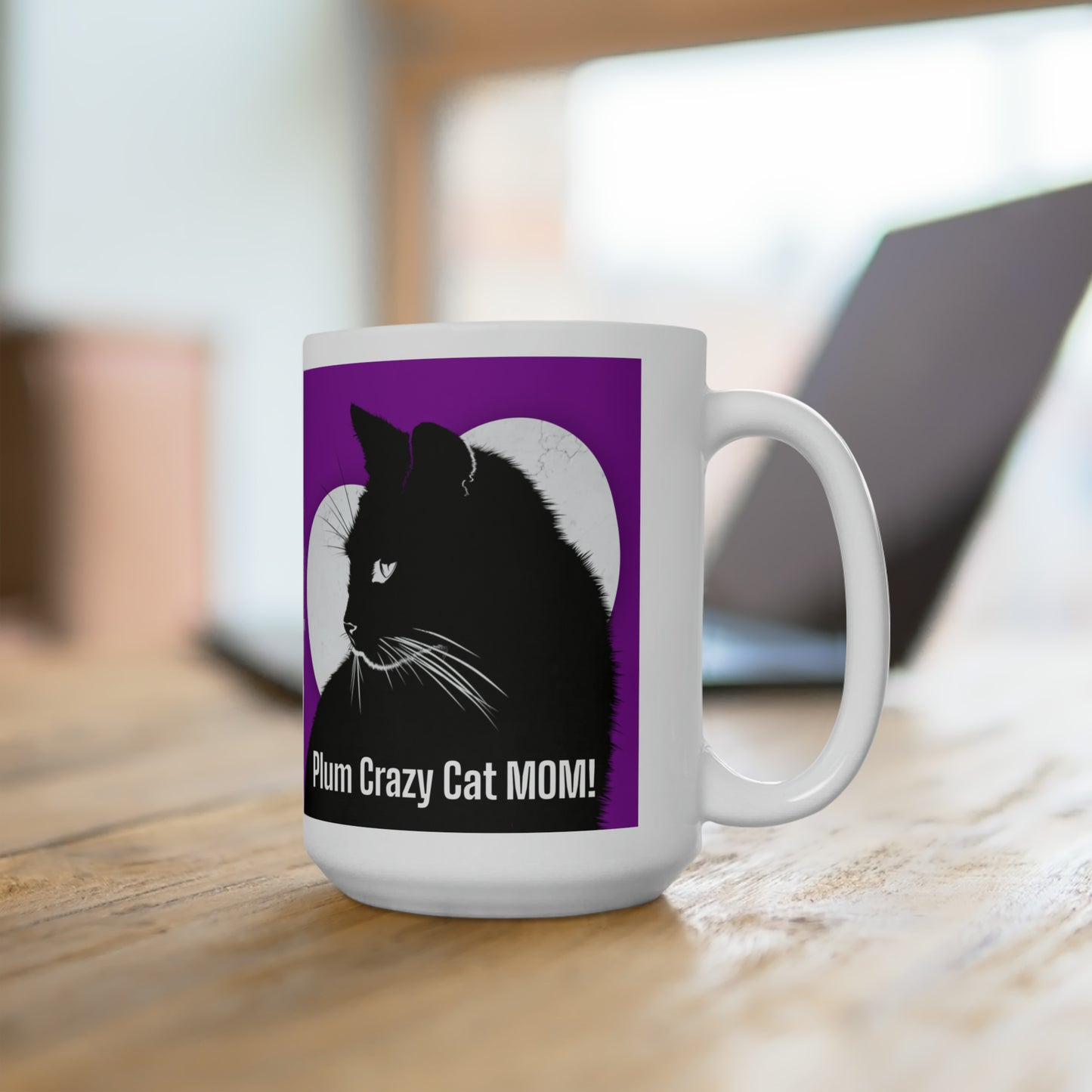 Plum Crazy Cat MOM! Ceramic Mug 15oz