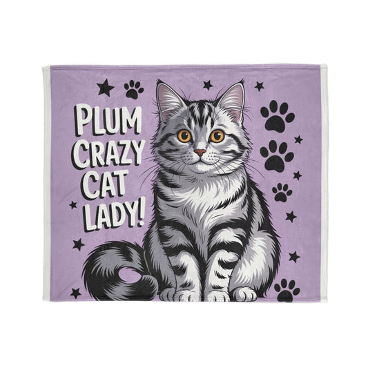 Plum Crazy Cat Lady Blanket — Cute Purple Cat Throw for Cat Lovers 50x60