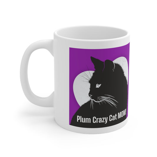 Plum Crazy Cat MOM! Ceramic Coffee Mug 11oz