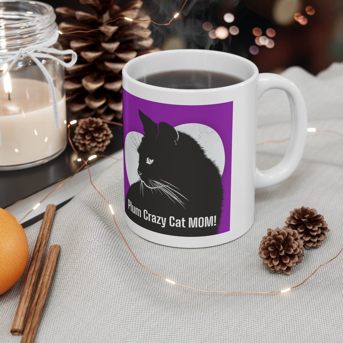 Plum Crazy Cat MOM! Ceramic Coffee Mug 11oz