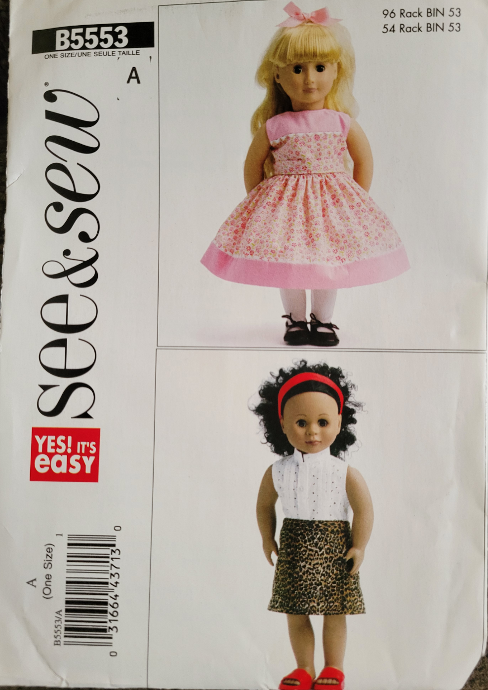 Butterick # B5553 18 Inch Doll Clothes Sewing Pattern Dress, Skirt Etc