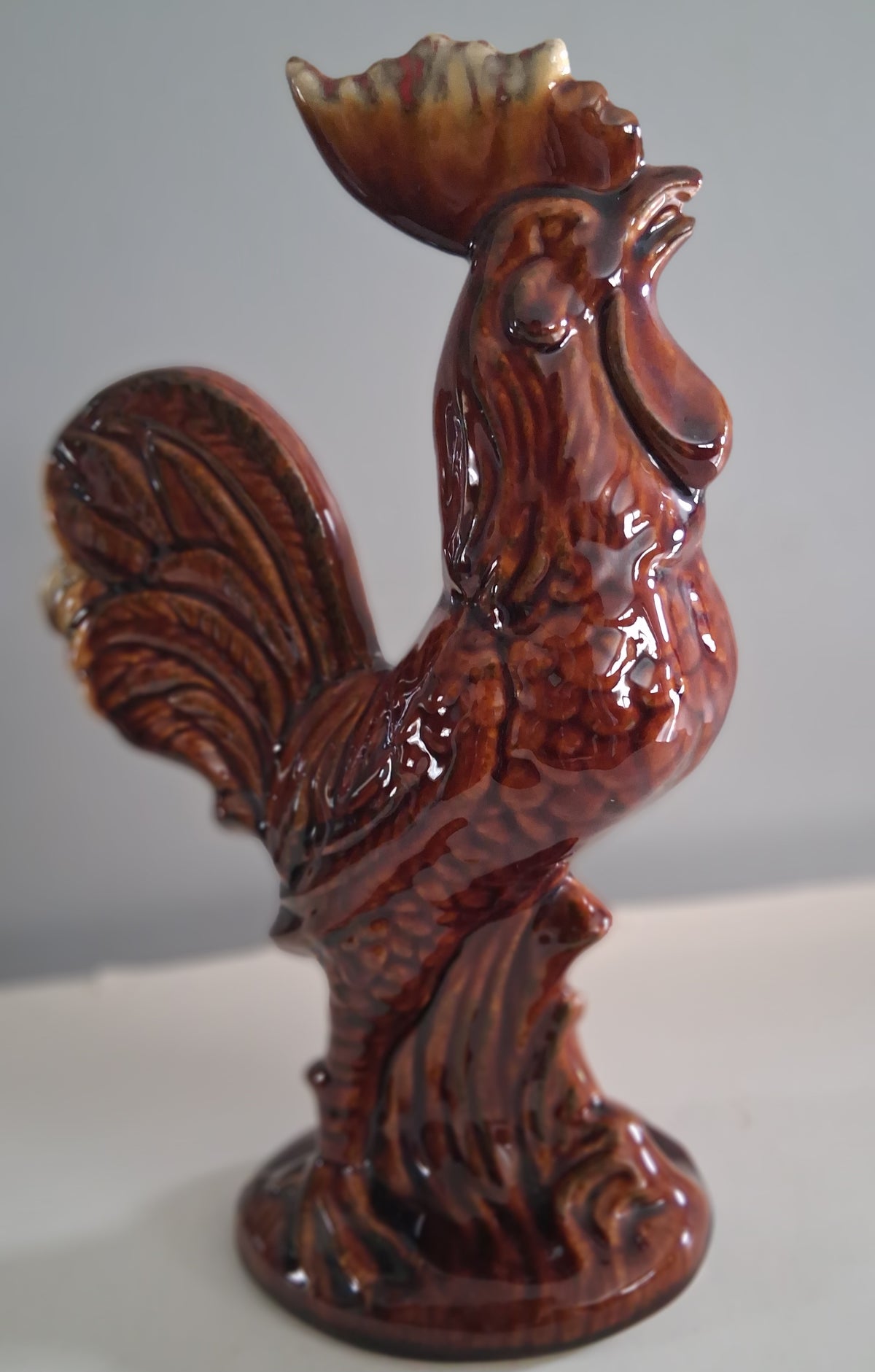 Vintage Brown Drip Glazed Rooster 10 inches 1960s