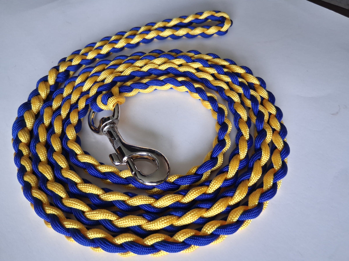 Paracord Braided Large Dog Leash Lead (Blue/Gold)