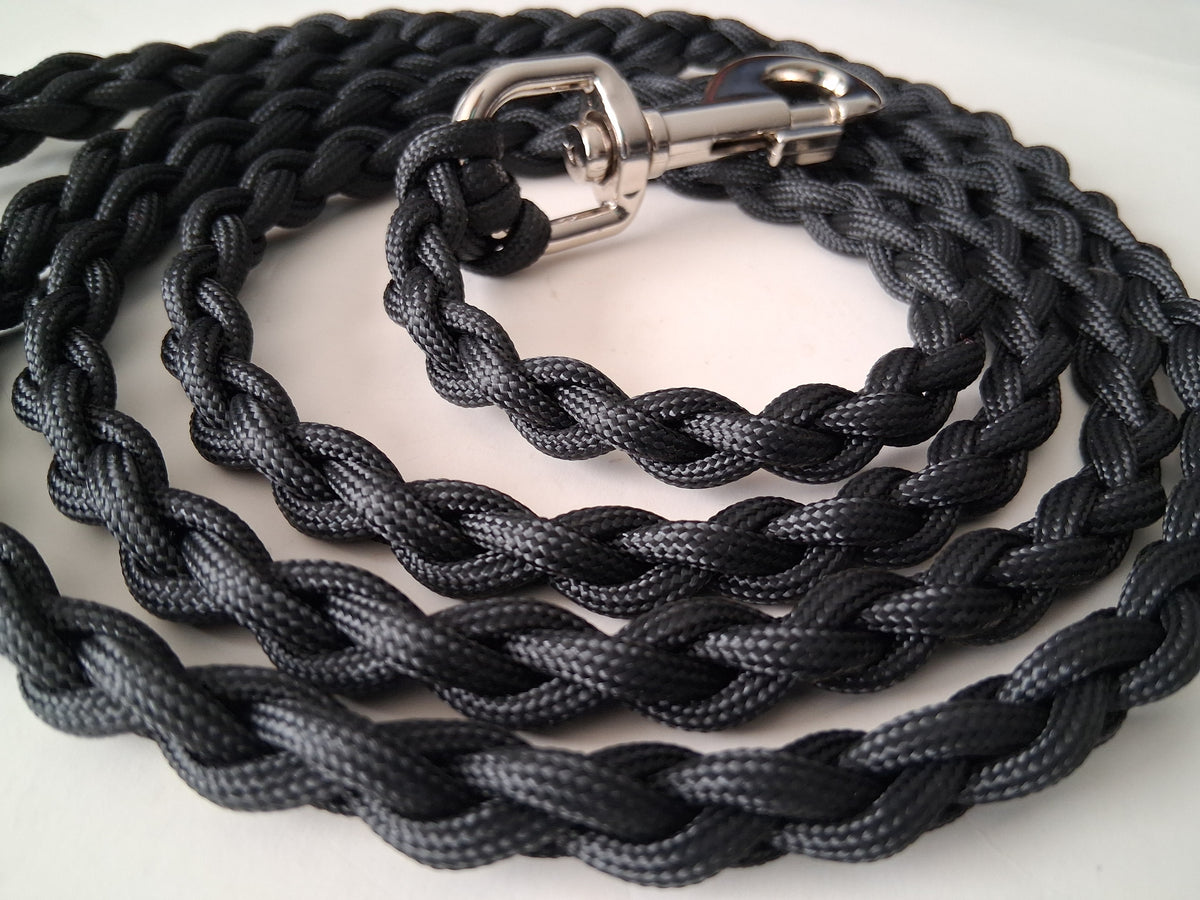 Paracord Braided Large Dog Leash Lead (Black/Black)