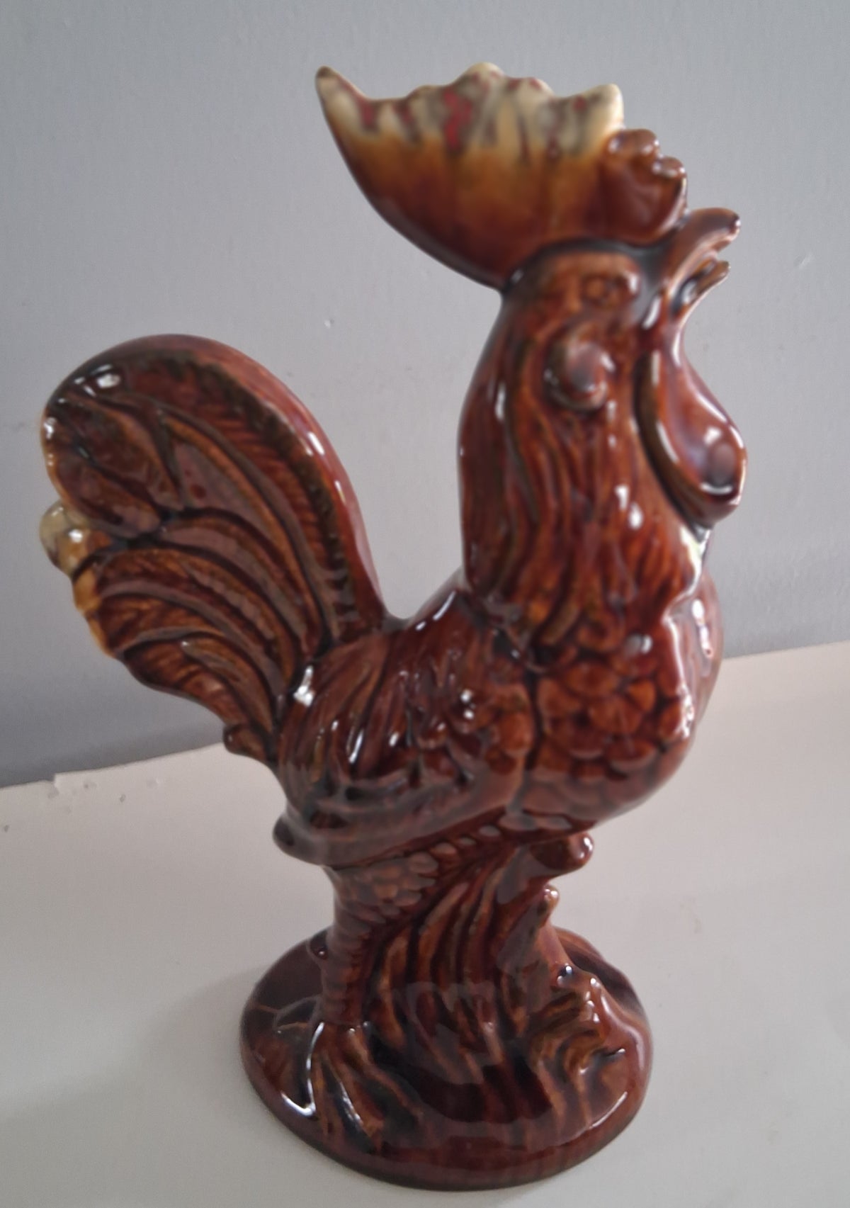 Vintage Brown Drip Glazed Rooster 10 inches 1960s