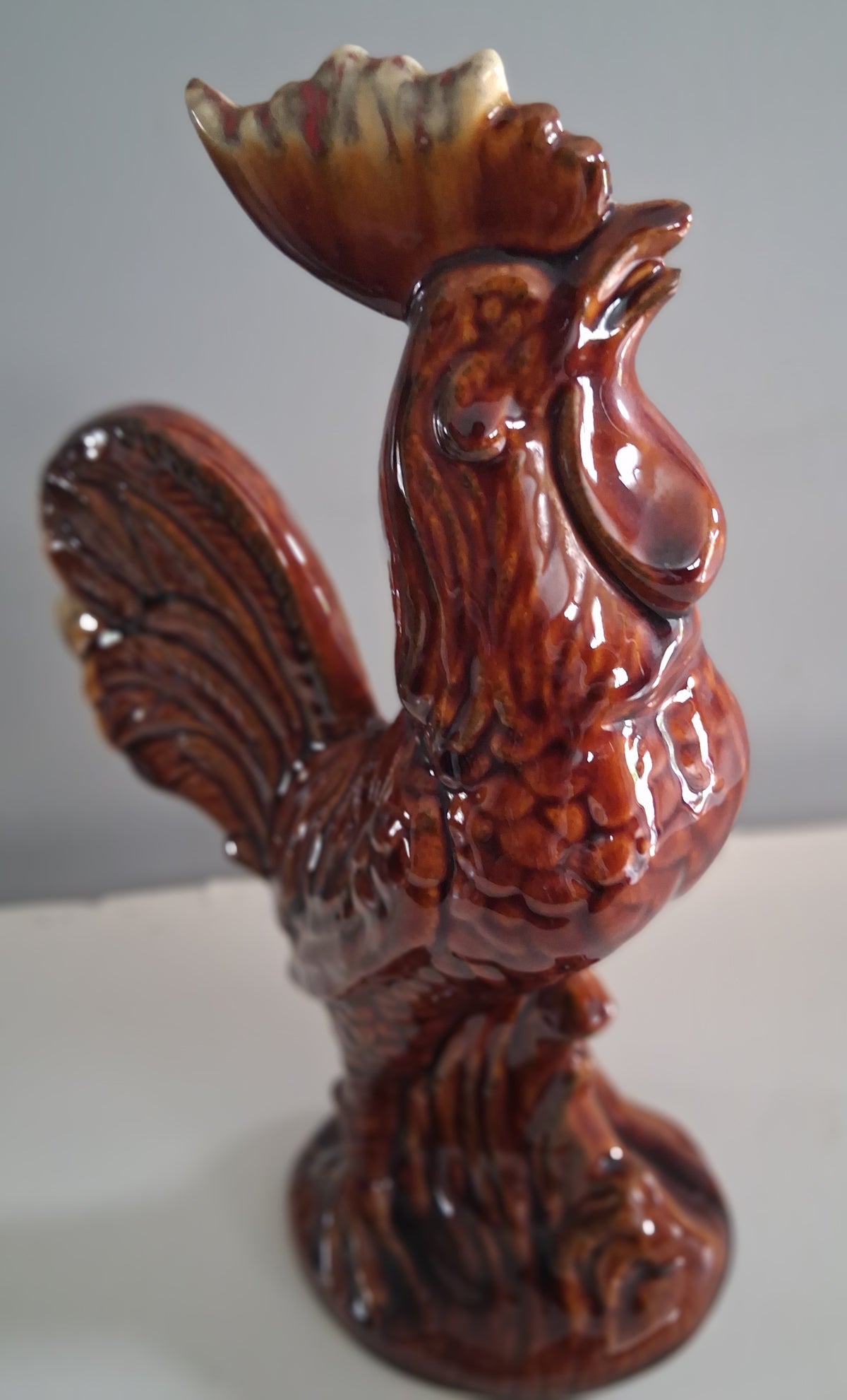 Vintage Brown Drip Glazed Rooster 10 inches 1960s